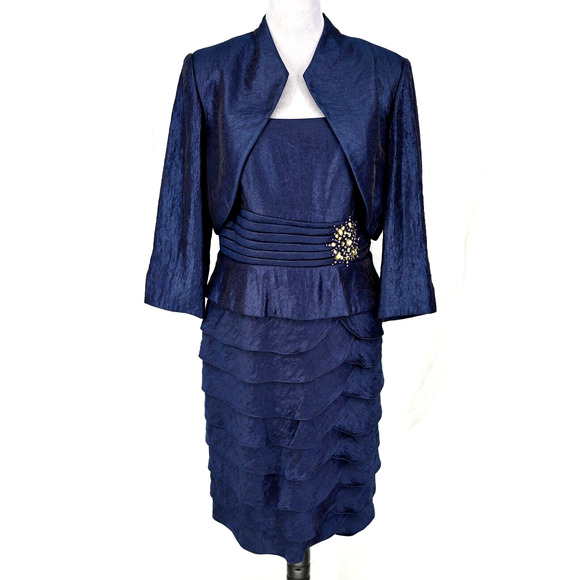 Jessica Howard Dress Suit Womens 12 Navy Blue Jacket and Dress Wedding Mob Mog - Picture 1 of 16